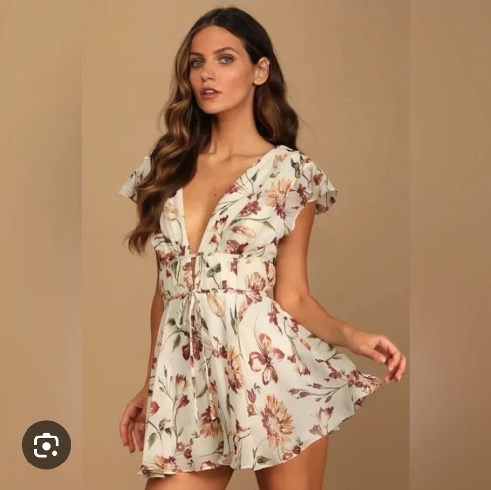 Lulu's Cream Floral Mini Romper